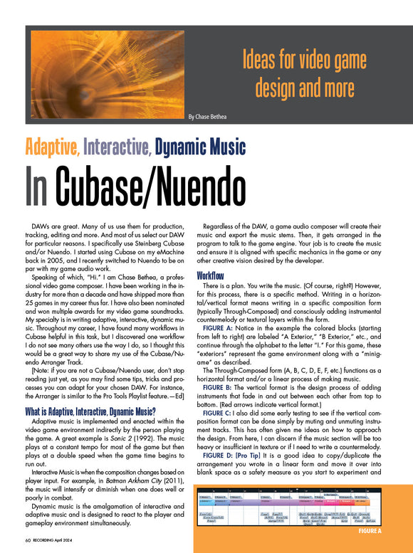 Adaptive, Interactive, Dynamic Music  In Cubase/Nuendo