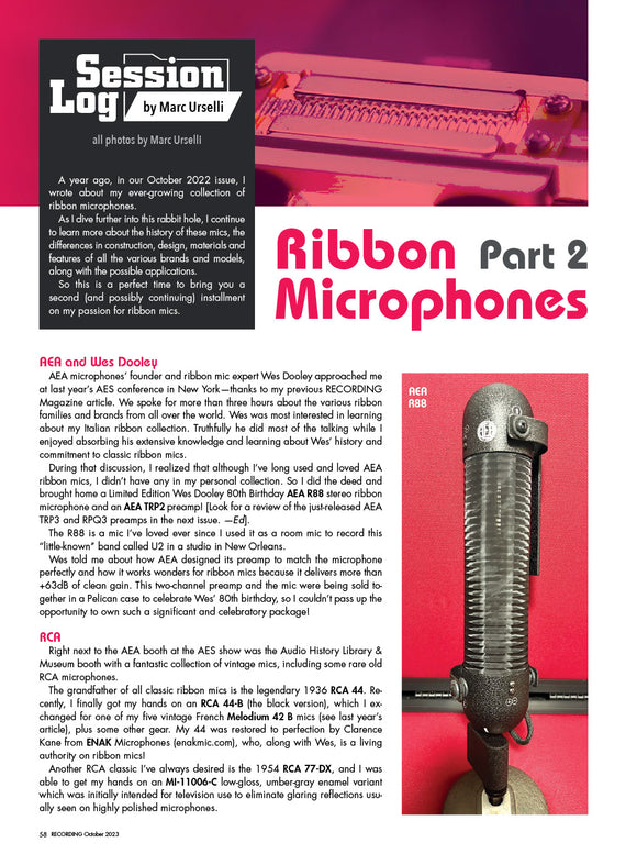 Session Log – Ribbon Microphones: Part 2