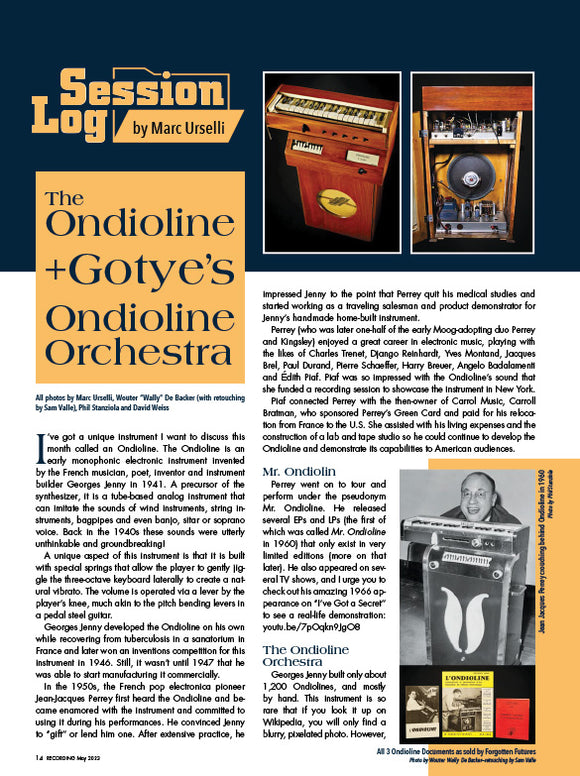 Session Log - The Ondioline +Gotye’s Ondioline Orchestra