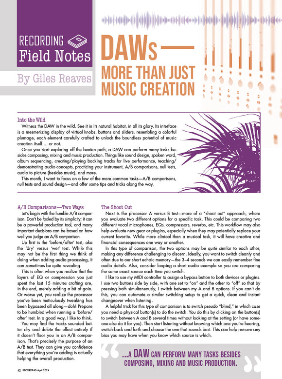 RECORDING Field Notes - DAW—More Than Just Music Creation
