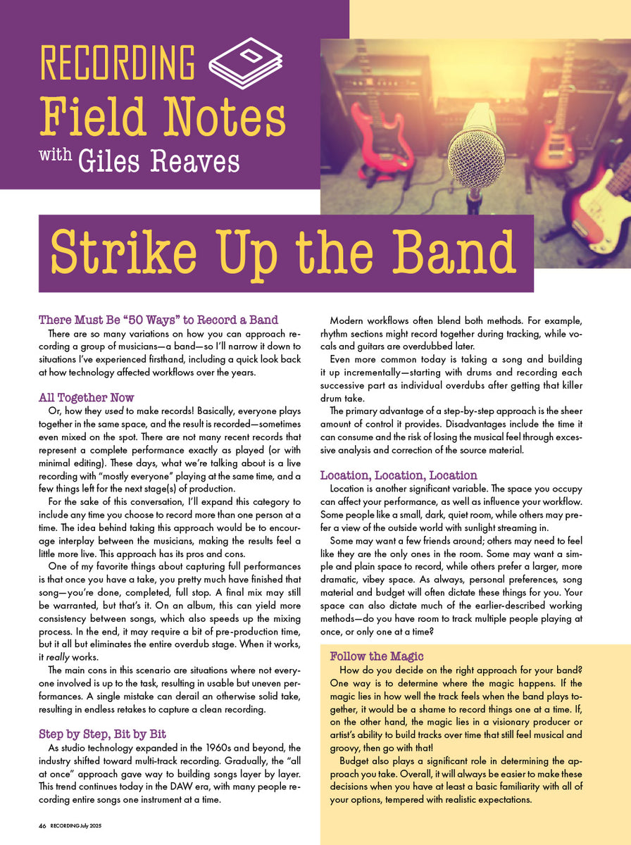 Recording Field Notes RECORDING Field Notes—Strike Up the Band – Recording Magazine