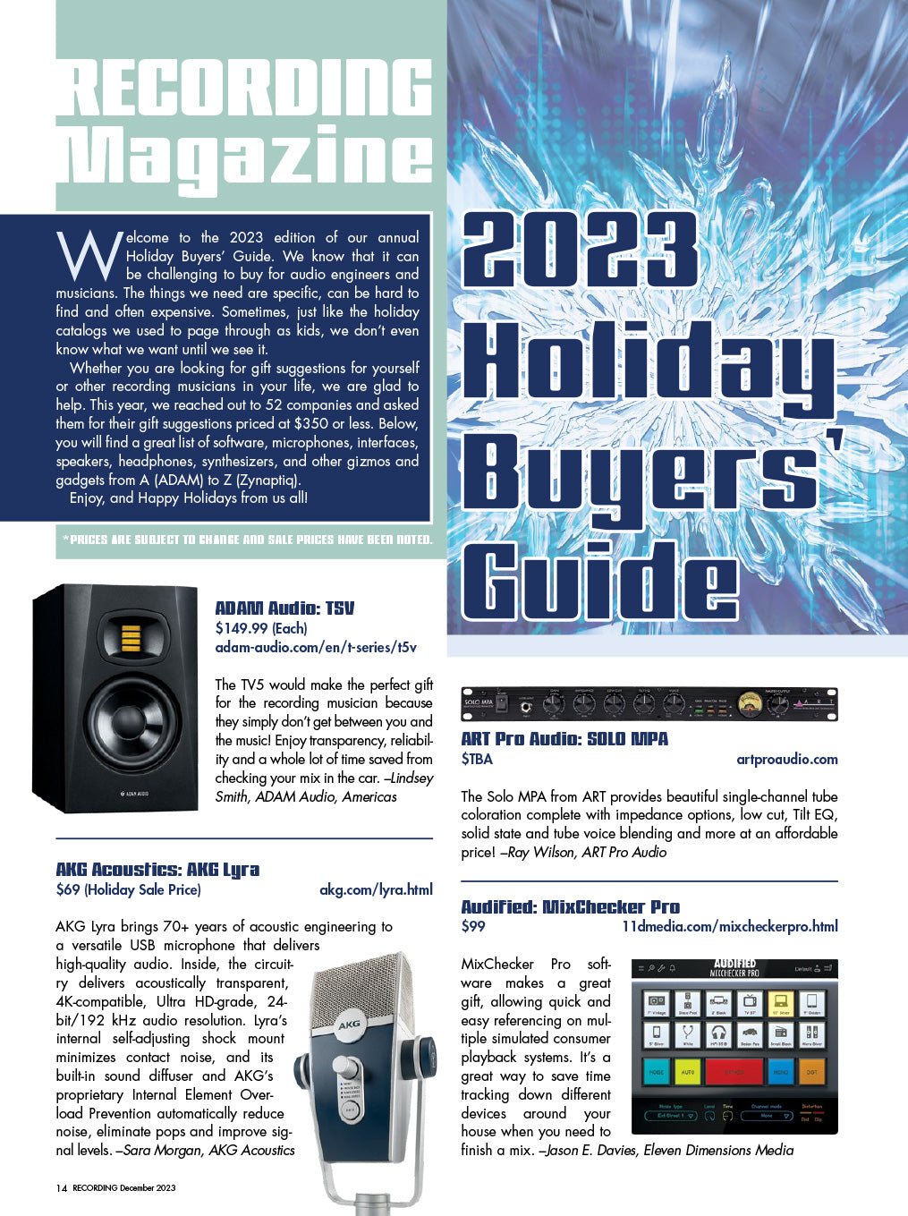 RECORDING Magazine's 2023 Holiday Buyers’ Guide Recording Magazine