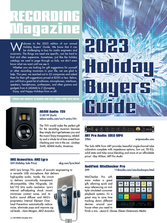 RECORDING Magazine's 2023 Holiday Buyers’ Guide