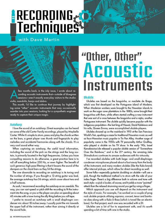 RECORDING Techniques – “Other, Other” Acoustic Instruments