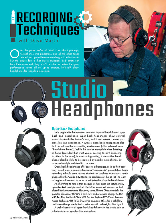 RECORDING Techniques – Studio Headphones