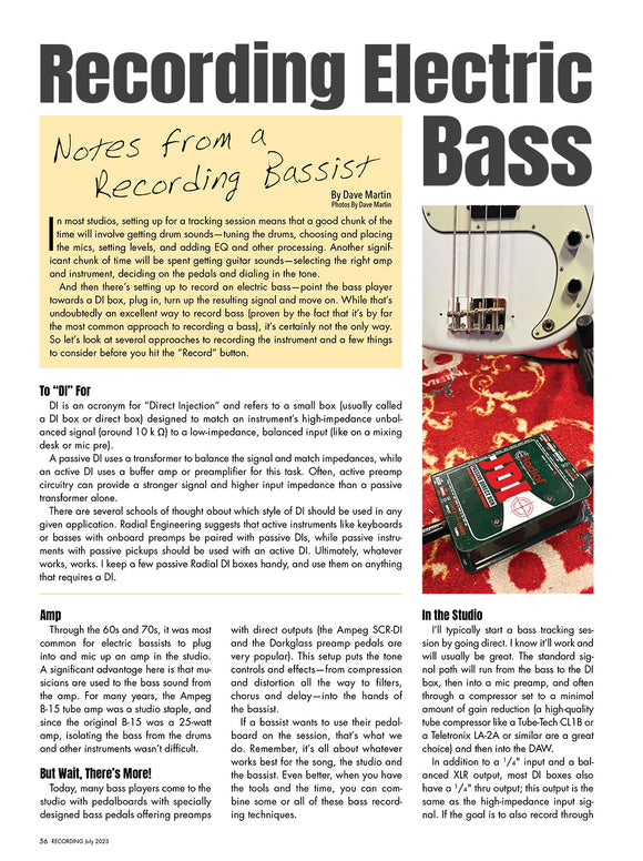 Recording Electric Bass – Notes from a Recording Bassist