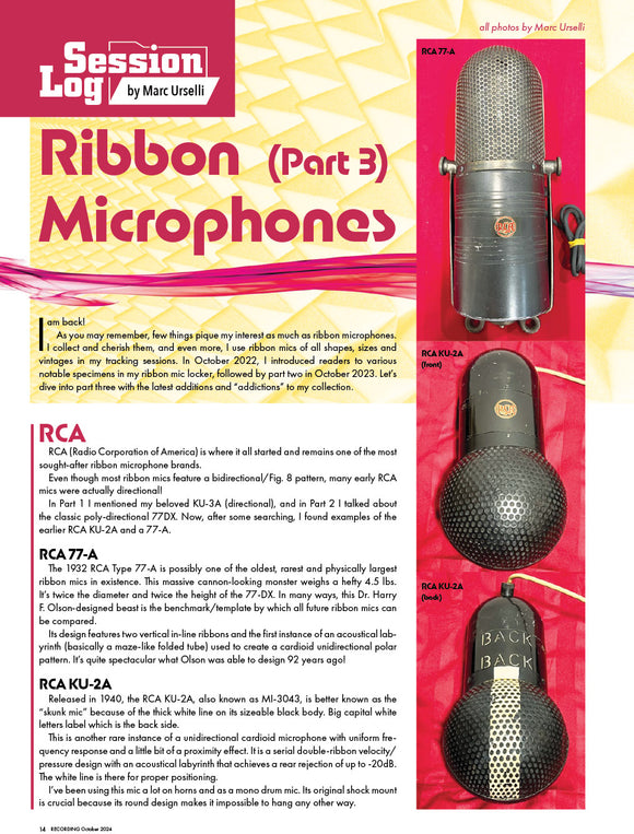 Session Log – Ribbon Microphones (Part 3)