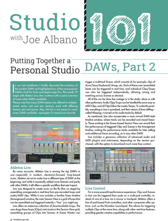 Studio 101 – Putting Together a  Personal Studio: DAWs, Part 2