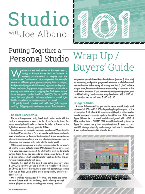 Studio 101 – Putting Together a  Personal Studio: Wrap Up /  Buyers’ Guide