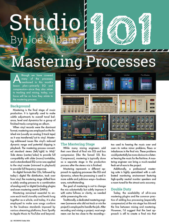 Studio 101 – Mastering Processes