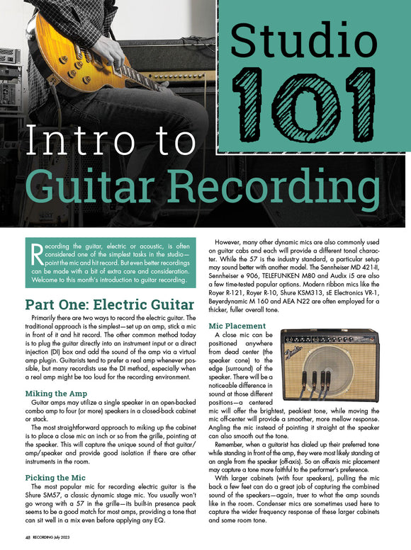 Studio 101 - Intro to Guitar Recording