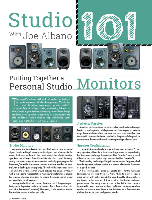 Studio 101 – Putting Together a Personal Studio: Monitors