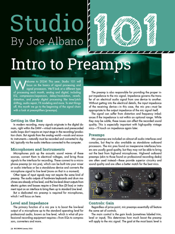 Studio 101 – Intro to Preamps
