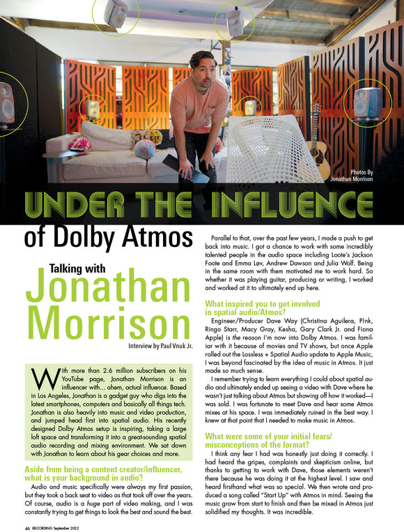 Under the  Influence of Dolby Atmos - Talking with Jonathan Morrison