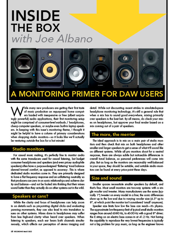Inside the Studio - A Monitoring Primer for DAW Users