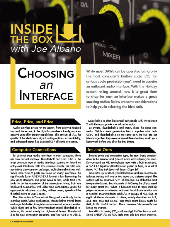 Inside the Box with Joe Albano: Choosing an Interface