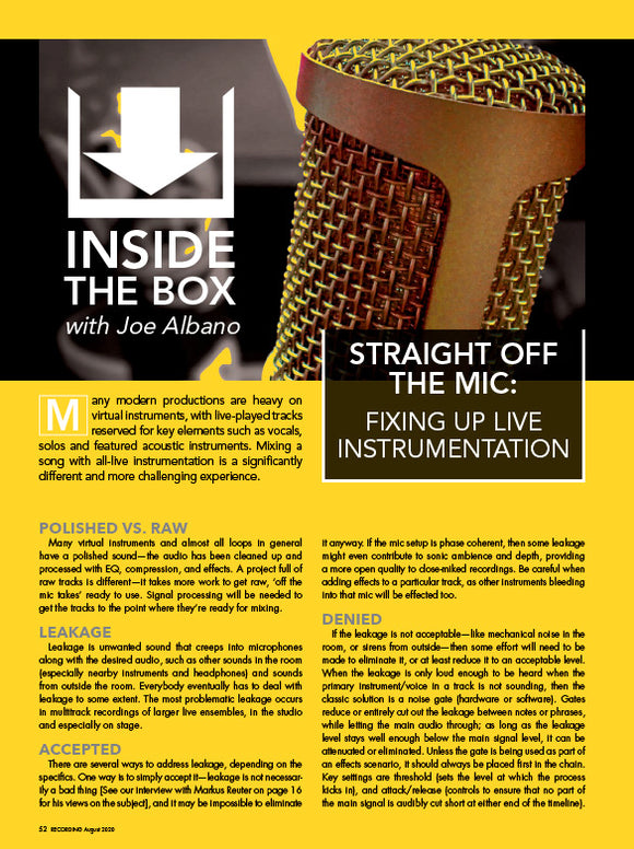 Inside the Box with Joe Albano: Straight Off the Mic-Fixing Up Live Instrumentation