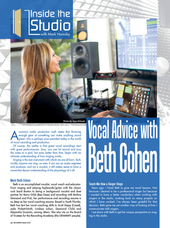 Inside the Studio–Vocal Advice with Beth Cohen