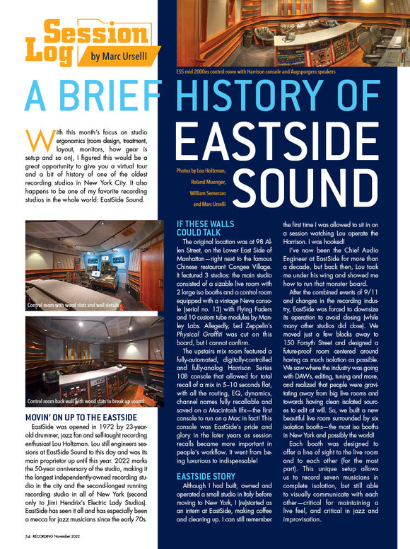 Session Log – A Brief History of Eastside Sound