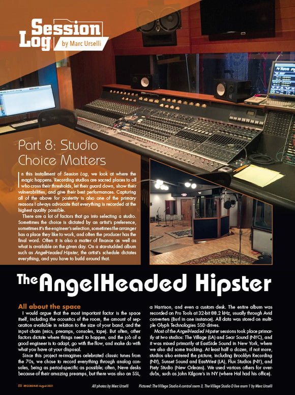 Session Log - The Angelheaded Hipster - Part 8: Studio Choice Matters