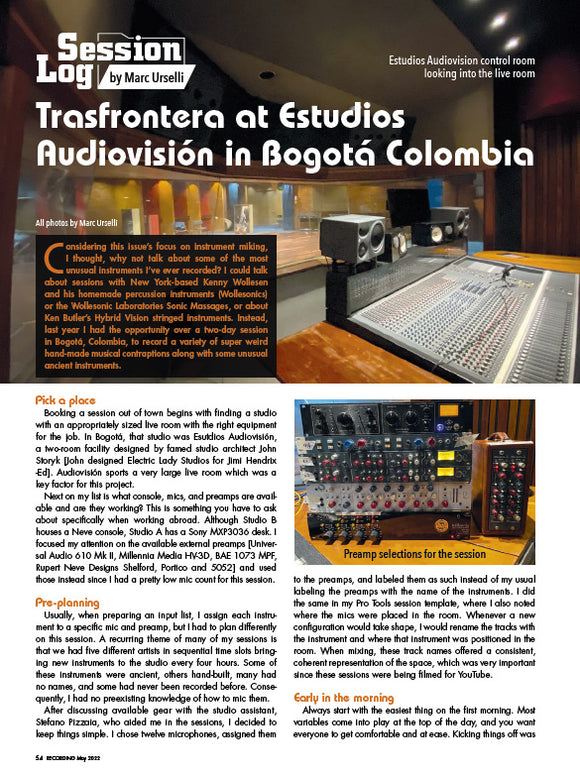 Session Log - Trasfrontera at Estudios Audiovisión in Bogotá Colombia