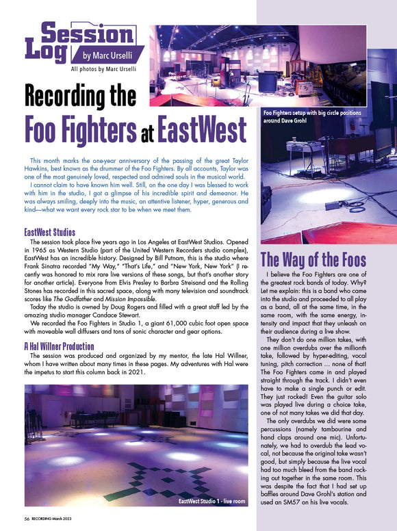 Session Log – Recording the Foo Fighters at EastWest
