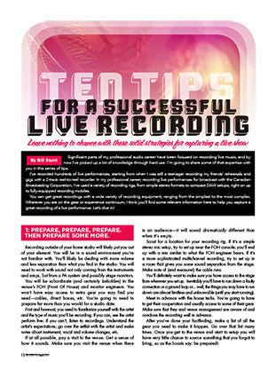 Ten Tips For A Successful Live Recording