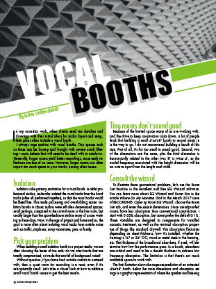 Vocal Booths: Why they are needed, when they should be avoided, and how ro do them right